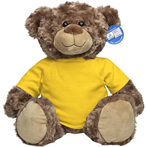 Minifeet Bär Bodo L mit T-Shirt (gelb) - Teddy Kuscheltier Plüschtier Stofftier Spielzeug - Flauschiges Curly Plüsch - Geschenk für Baby Kinder Freunde Schulstart Einschulung | Höhe: 30 cm von Minifeet