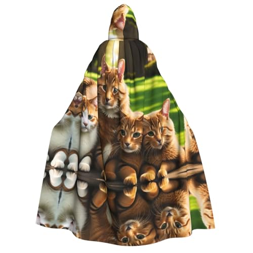 Miniks Kapuzenumhang mit vier Katzen, bedruckt, für Weihnachten, Halloween, Cosplay, Kostüm für Erwachsene, Vier Katzen, Einheitsgröße von Miniks
