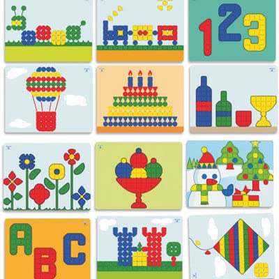 Miniland 12 Mosaikvorlagen für Superpegs, Riesenvorlagen 70x55cm-95071 von Miniland