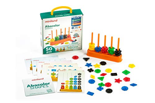 Abacolor Shapes, Klassifizieren von Formen und Farben, 100 Teile, 24 Übungsvorlagen-45310 von Miniland