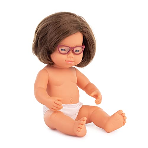 Miniland europäisches Mädchen 38cm mit Down-Syndrom, mit Brille, ohne Unterwäsche 31110 Weiß von Miniland