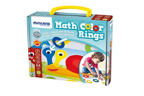 Math Color Rings, Lernspiel erste logische und mathematische Konzepte, 16 bunte Ringe + 12 Spielvorlagen-31796 von Miniland