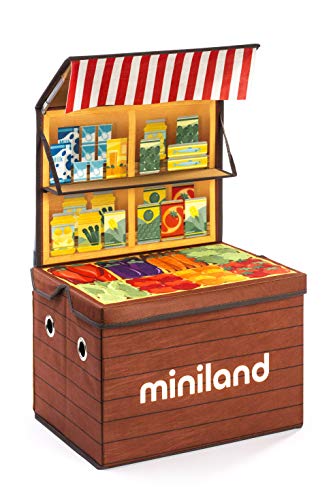 Miniland 97099 Market Box, zu Einer Truhe zusammenfaltbarer Spielladen von Miniland