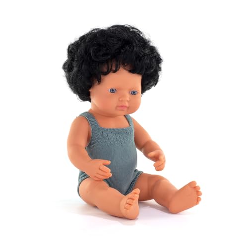 Miniland Braune kaukasische Puppe mit lockigem Haar, 38 cm, handgefertigt, mit Duft, inklusive Puppen, Vielfalt. von Miniland