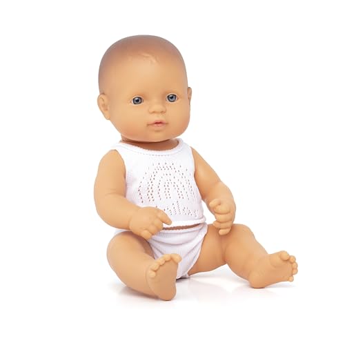 Miniland Dolls europäische Babypuppe Junge, 32 cm, aus weichem Vinyl, präsentiert mit Unterwäsche in Geschenkbox (31351) von Miniland