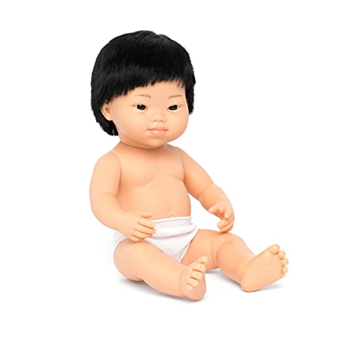 Miniland Dolls: asiatische Babypuppe Junge, mit Down Syndrom aus weichem Vinyl, 38 cm, in transparenter Tüte. (31235), Natur von Miniland