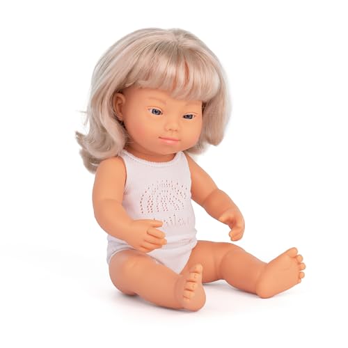 Miniland Dolls: europäische Babypuppe Mädchen, blond, mit Down Syndrom aus weichem Vinyl, 38 cm, präsentiert mit Unterwäsche in Geschenkbox (31264), Natur von Miniland