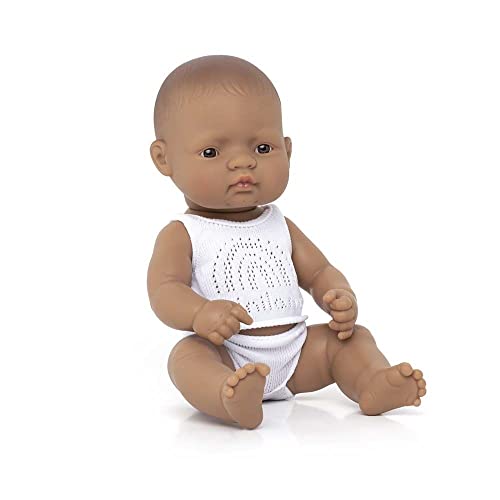 Miniland Dolls: lateinamerikanische Babypuppe Junge, 32 cm, aus weichem Vinyl, präsentiert mit Unterwäsche in Geschenkbox (31258) von Miniland