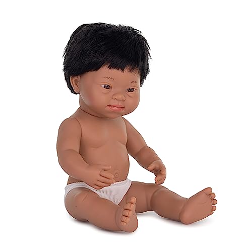 Miniland Dolls: lateinamerikanische Babypuppe Junge, mit Down Syndrom aus weichem Vinyl, 38 cm, in transparenter Tüte. (31237), Natur von Miniland
