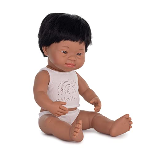 Miniland Dolls: lateinamerikanische Babypuppe Junge, mit Down Syndrom aus weichem Vinyl, 38 cm, präsentiert mit Unterwäsche in Geschenkbox (31267) von Miniland