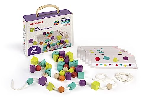 Miniland Eco Activity Shapes. Geometrische Fädelformen für Kinder von 3 bis 6 Jahren, nachhaltigen Materialien. von Miniland