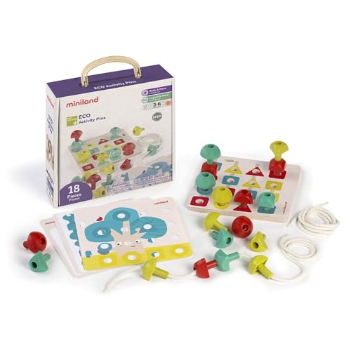 Miniland Eco Activitz Pins. Spiel für die ersten mathematischen Kenntnisse, für 3-6 Jahre, nachhaltigen Materialien. von Miniland