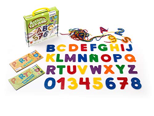 Miniland Activity 123 ABC Fädelspiel mit Buchstaben und Zahlen, 27 Buchstaben, 10 Zahlen, 10 Schnüre, bunt-45307 von Miniland