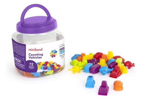 Miniland 72 Zählfahrzeuge für Kinder im Alter von 3 bis 6 Jahren. Hilft Kindern, ihre ersten mathematischen Operationen zu verstehen von Miniland