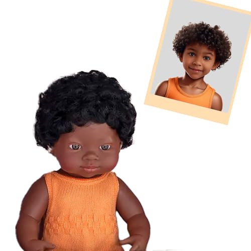 Miniland – Personalisierbare Puppe, Wähle Hautfarbe, Geschlecht, Gesichtszüge, Augenfarbe, Haare, Kleidung und inklusive Accessoires | Babypuppe 38 cm (Dunkle) von Miniland