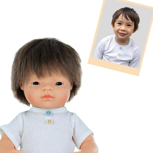 Miniland – Personalisierbare Puppe, Wähle Hautfarbe, Geschlecht, Gesichtszüge, Augenfarbe, Haare, Kleidung und inklusive Accessoires | Babypuppe 38 cm (Sehr Hell) von Miniland