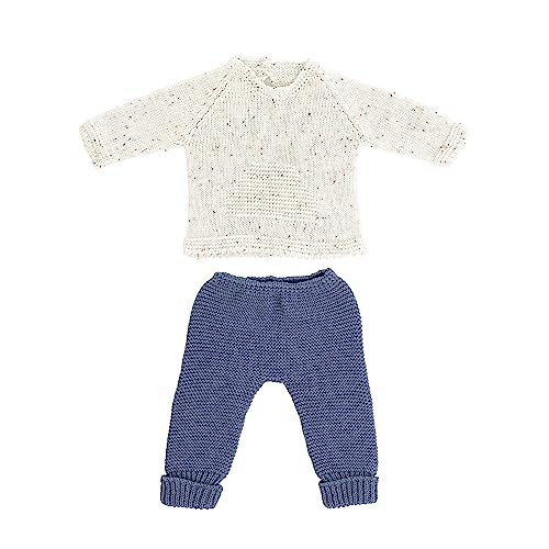 Miniland Strickset beige und blau für 40cm Puppen. Pullover und Hose recyceltem Textil. Miniland Dolls. von Miniland