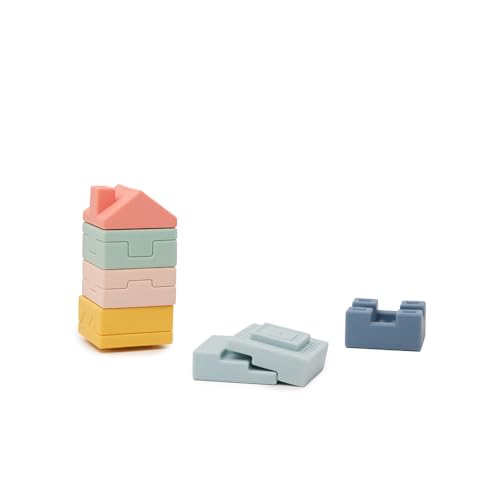 Miniland Soft Towering Blocks: Set mit weichen Bausteinen zum Stapeln und Zusammenstecken, stimuliert die Motorik und Kreativität, ab 6 Monaten von Miniland
