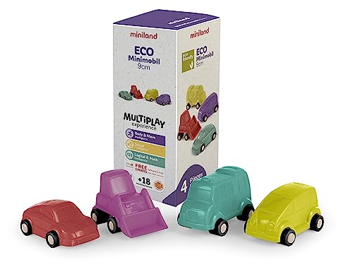Miniland Eco Minimobil 9cm 4 Stück. Set mit 4 Fahrzeugen, nachhaltigen und resistenten Materialien. von Miniland