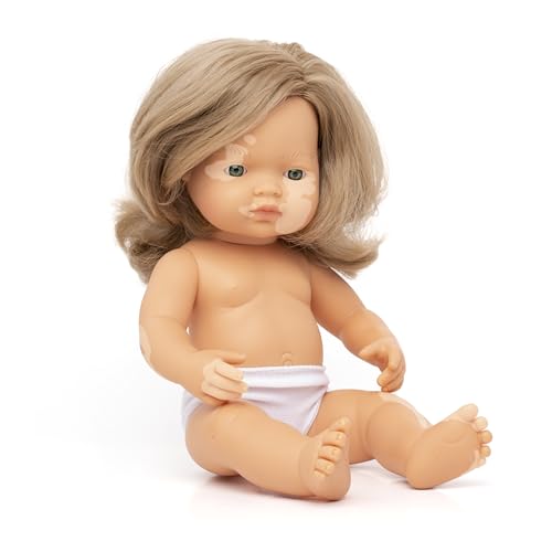 Miniland: Kaukasische dunkelblonde Babypuppe mit Vitiligo, 38cm, handgefertigt in Spanien aus weichem Vinyl Puppen. Miniland: Kaukasische dunkelblonde Babypuppe mit Vitiligo, 38cm, handgefertigt in Spanien aus weichem Vinyl Puppen. von Miniland