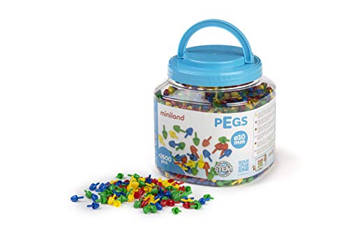 Miniland Mosaikstecker Pegs 10 mm 2600 Teile, Grundfarben-31810 von Miniland