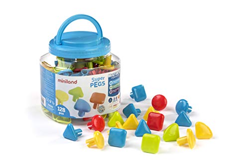 Miniland Mosaikstecker Superpegs 128 Stück, leuchtende Farben-95022 Miniland Mosaikstecker Superpegs 128 Stück, leuchtende Farben-95022 von Miniland