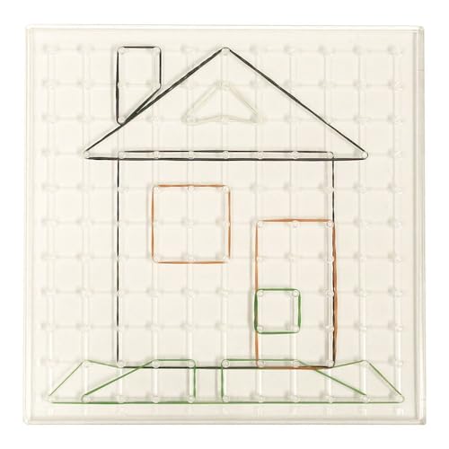 Miniland Set Geometriespiel mit 6 transparenten Platten 23x23cm, 120 bunten Gummibändern und 24 Vorlagen-95063 von Miniland