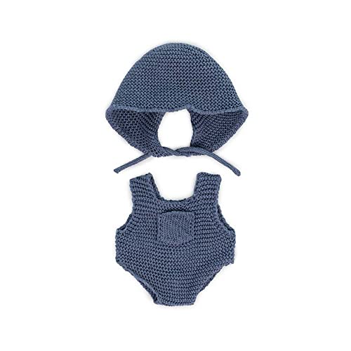 Strick-Kleiderset für Miniland Dolls, aus recyceltem Material, für 21cm Puppen. Modell: Strampler und Mütze, blau von Miniland
