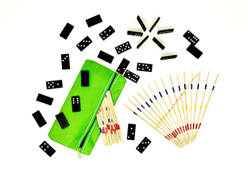 2 er Spiele Set Mikado und Domino 2 Stück Spielesammlung aus Holz in praktischem Täschchen mit Spielanleitung +Mini`s -Überraschung|logisches Denken | Förderung Motorik |Sparset von Minis Kreativ