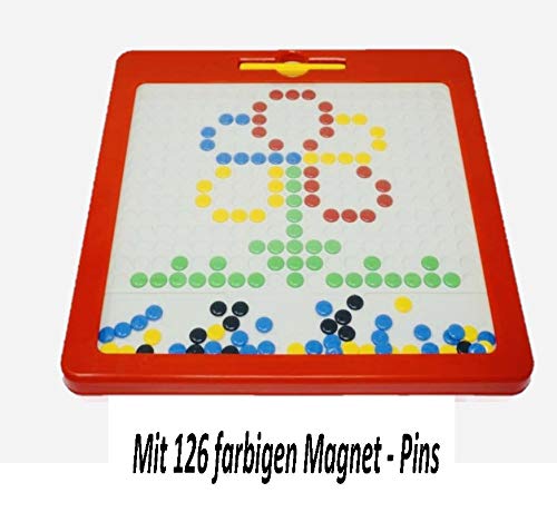 Große kunterbunte magnetische Zeichentafel (31,5 x 31,5 cm) mit 20 Mustervorlagen (Incl. Ministicker - Überraschung) Unterwegs | Magnettafel Kinder | Zaubertafel | Magnetspiel von Minis Kreativ