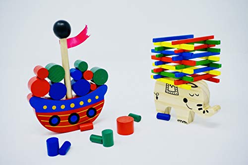 Minis Kreativ Elefant Stapel Spielzeug & Piratenschiff aus Holz zum Geschicklichkeit Lernen | Konzentrationsspiel frühe Motorik | Entwicklung & Ausbildung Ihres Kindes ab 3 Jahren von Minis Kreativ