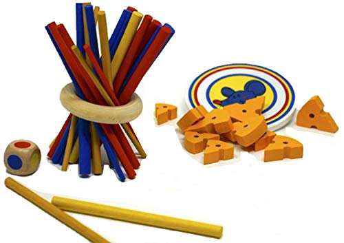 Minis kreativ ZITTER Nicht !!! & Mäusespiel Käsebrett 2 x Geduldspiele und Knobelspiele für Kinder – Geschicklichkeitsspiel aus Holz – Kinderspiele ab 3 Jahren von Minis kreativ