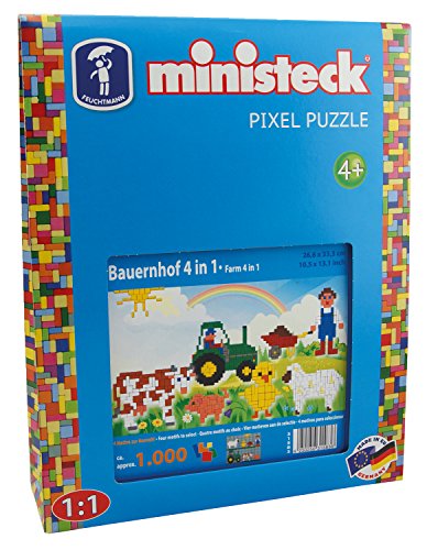 Ministeck 31583 - Mosaikbild Bauernhof 4 in 1, Steckplatte, ca. 1000 Teile und Zubehör, als Geschenk für kreatives Spielen von Feuchtmann