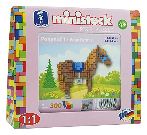 Ministeck 32584 - Mosaikbild Ponyhof 1 Pony braun, Steckplatte, ca. 300 Teile und Zubehör, als Geschenk für kreatives Spielen von Ministeck