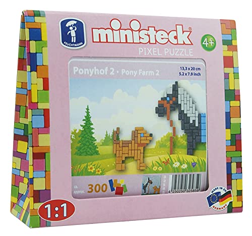Ministeck 32585 - Mosaikbild Ponyhof 2 Pony schwarz mit Hund, Steckplatte, ca. 300 Teile und Zubehör, als Geschenk für kreatives Spielen von Feuchtmann