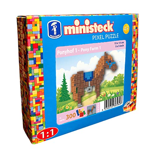 Ministeck 36584 - Mosaikbild Ponyfarm 1, ca. 13 x 13 cm große Steckplatte mit ca. 300 bunten Steinen, Steckspaß für Kinder ab 4 Jahren von Ministeck