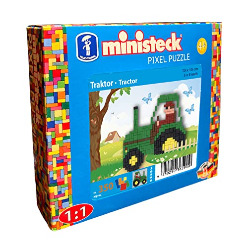 Ministeck Feuchtmann Ministeck 36590 - Mosaikbild Bauernhof Traktor, ca. 13 x 13 cm große Steckplatte mit ca. 350 bunten Steinen, Steckspaß für Kinder ab 4 Jahren, Mittel von Ministeck
