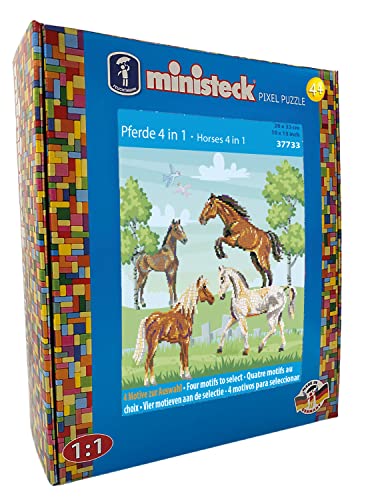 Ministeck 37733 - Mosaikbild 4 in 1 Pferde, ca. 26 x 33 cm große Steckplatte mit ca. 1.500 bunten Steinen, Steckspaß für Kinder ab 4 Jahren von Feuchtmann