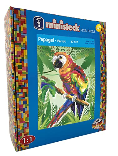 Feuchtmann Ministeck 37737 - Mosaikbild Papagei, ca. 26 x 33 cm große Steckplatte mit ca. 1.300 bunten Steinen, Steckspaß für Kinder ab 4 Jahren von Feuchtmann