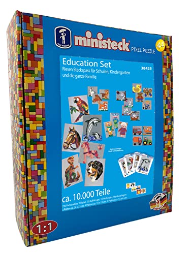 Ministeck 38425 - Education Box, großes Schul-Set mit ca. 10.000 bunten Steinen, 230 Farbstreifen, 9 Steckplatten, 15 Verbindern, 10 Aufhängern und 2 Hebeln von Feuchtmann