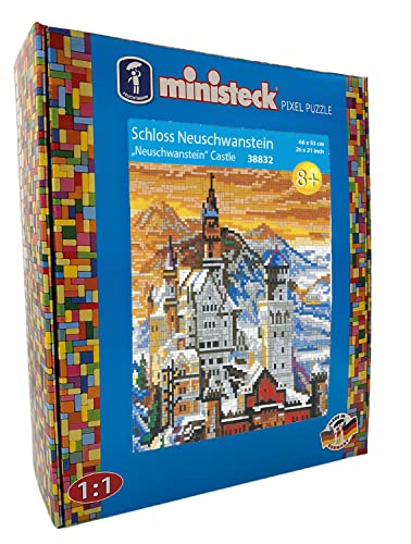 Ministeck 38832 - Mosaikbild Schloss Neuschwanstein, ca. 66 x 53 cm große Steckplatte mit ca. 9.800 bunten Steinen, Steckspaß für Kinder ab 8 Jahren von Ministeck