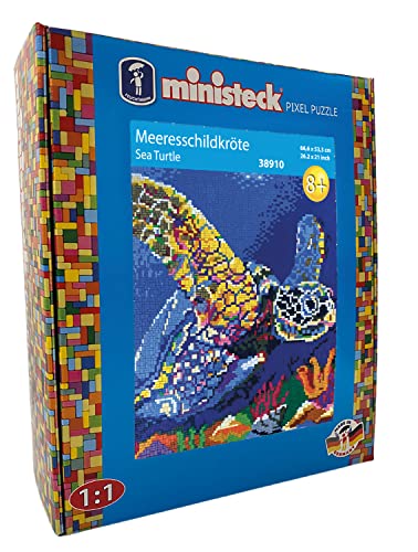 Ministeck 38910 - Mosaikbild Meeresschildkröte, ca. 66 x 53 cm große Steckplatte mit ca. 7.700 bunten Steinen, Steckspaß für Kinder ab 8 Jahren von Ministeck