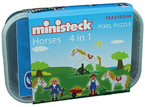 Ministeck 32579 - Mosaikbild Pferde Set 4 in 1 Spiel, Steckplatte, ca. 500 Teile in wiederverwendbarer Box, als Geschenk für kreatives Spielen von Ministeck