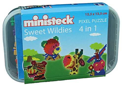 Feuchtmann Ministeck 32575 - Mosaikbild Sweet Wildies 4 in 1 Spiel, Steckplatte, ca. 500 Teile in wiederverwendbarer Box, als Geschenk für kreatives Spielen von Feuchtmann