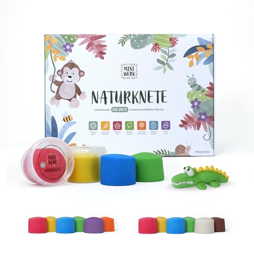 Miniwerk Knete Set Kinder, Geschenk Mädchen & Jungen 4 5 Jahre – Knete ab 2 Jahre ungiftig und vegan – Schultüte Füllung & Kindergeburtstag (Rot, Blau, Grün, Gelb) von Miniwerk