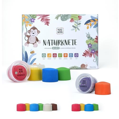 Miniwerk Knete Set Kinder, Geschenk Mädchen & Jungen 4 5 Jahre – Knete ab 2 Jahre ungiftig und vegan – Schultüte Füllung & Kindergeburtstag (Rot, Blau, Grün, Gelb, Lila, Orange) von Miniwerk