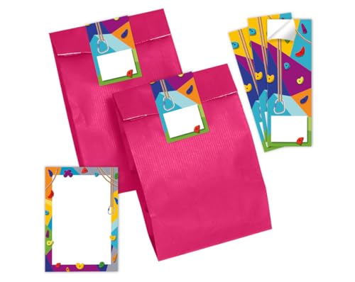 6 Mini-Notizblöcke + 6 Geschenktüten (pink) + 6 Aufkleber Klettern Bouldern Mitgebsel Mädchen Jungen Gastgeschenke für Kindergeburtstag Mädchengeburtstag Jungengeburtstag von Minkocards