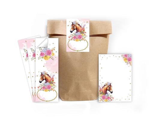 8 Mini-Notizblöcke + 8 Geschenktüten (Natur) + 8 Aufkleber Pferd Mitgebselset Gastgeschenke für Kindergeburtstag Mädchengeburtstag von Minkocards