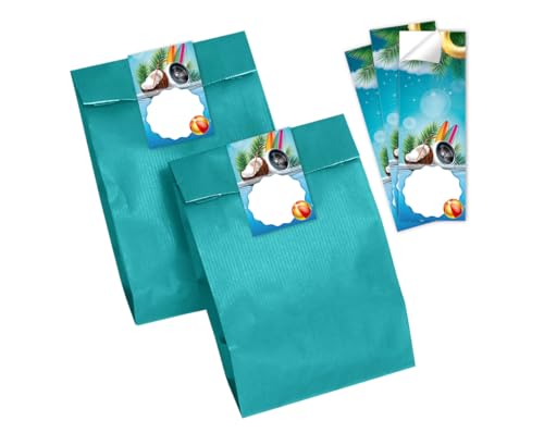 Minkocards 10 Geschenktüten (Petrol) + 10 Aufkleber Pool-Party Schwimmbad Geschenktüten für Mitgebsel Mädchen Jungen Gastgeschenk einpacken beim Kindergeburtstag Mädchengeburtstag Jungengeburtstag von Minkocards