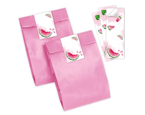 Minkocards 10 Geschenktüten (rosa) + 10 Aufkleber Wassermelone Geschenktüten für Mitgebsel Gastgeschenk einpacken beim Kindergeburtstag Mädchengeburtstag von Minkocards